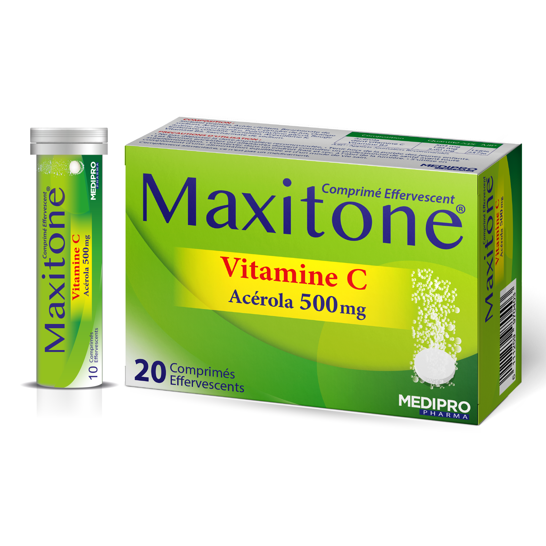 MAXITONE, Vitamine C &amp; Acerola Comprimé effervescent