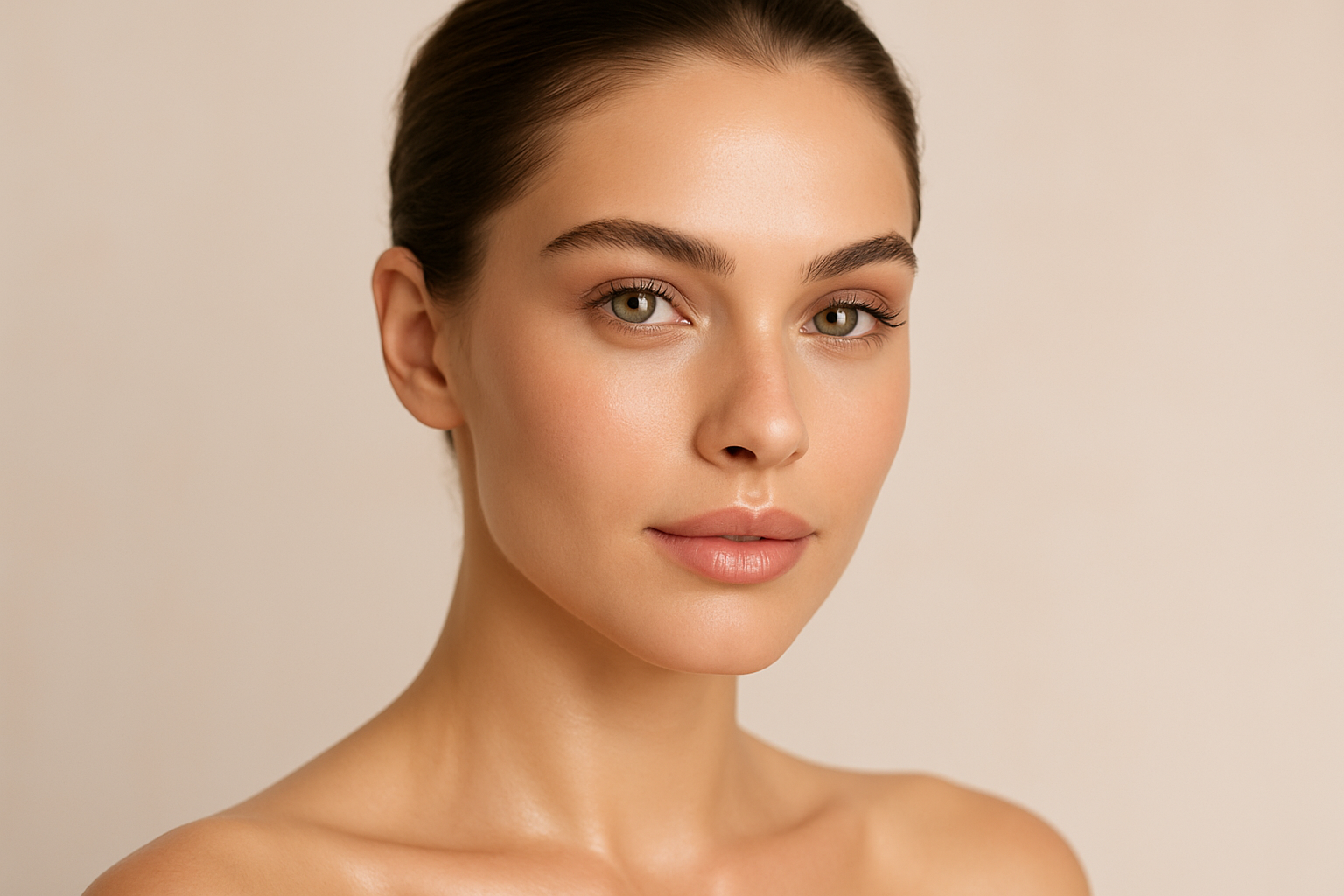 remove the skincare text and the product in the hand, the rest if perfect, the image and woman and skin is perfect 